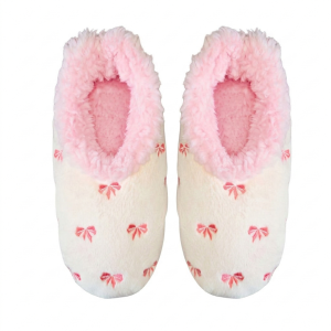 Snoozies Womens Fleece Slippers Bow-Tiful Pink