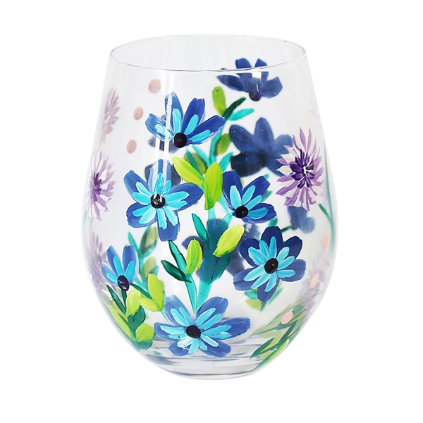 Stemless Glass Hand Painted by Lynsey Johnstone Cornflowers