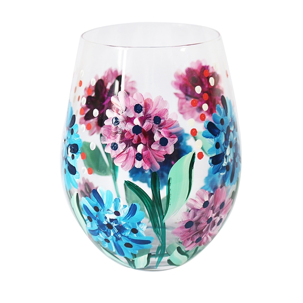 Stemless Glass Hand Painted by Lynsey Johnstone Hydrangea