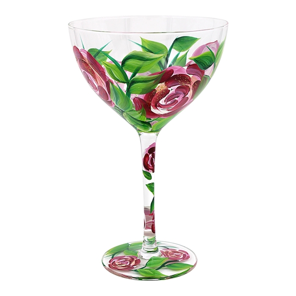Cocktail Glass Hand Painted by Lynsey Johnstone Roses