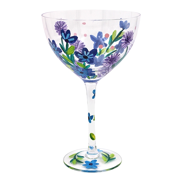 Cocktail Glass Hand Painted by Lynsey Johnstone Cornflowers