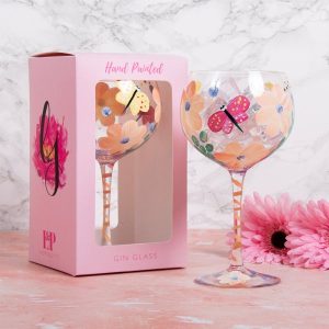 Gin Glass Hand Painted Busy Lizzies Butterflies
