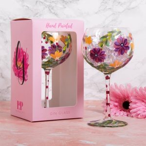 Gin Glass Hand Painted Asters