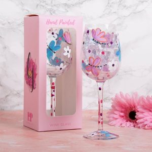 Wine Glass Hand Painted Butterflies