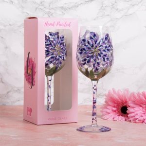 Wine Glass Hand Painted Agapanthus