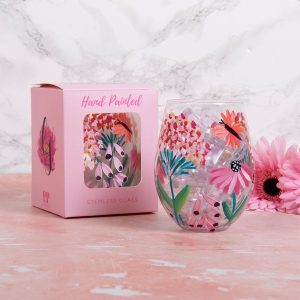 Stemless Glass Hand Painted Wild Garden