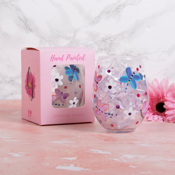Stemless Glass Hand Painted Butterflies - Image 2
