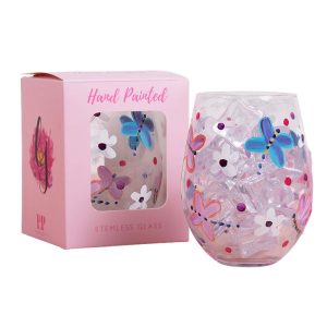 Stemless Glass Hand Painted Butterflies