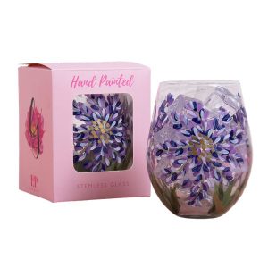 Stemless Glass Hand Painted Agapanthus