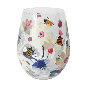 Stemless Glass Hand Painted Busy Bee