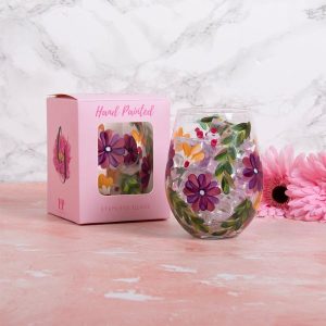 Stemless Glass Hand Painted Asters