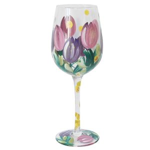 Wine Glass Hand Painted Tulips
