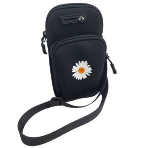 Crossbody Bag - Black Neoprene Daisy