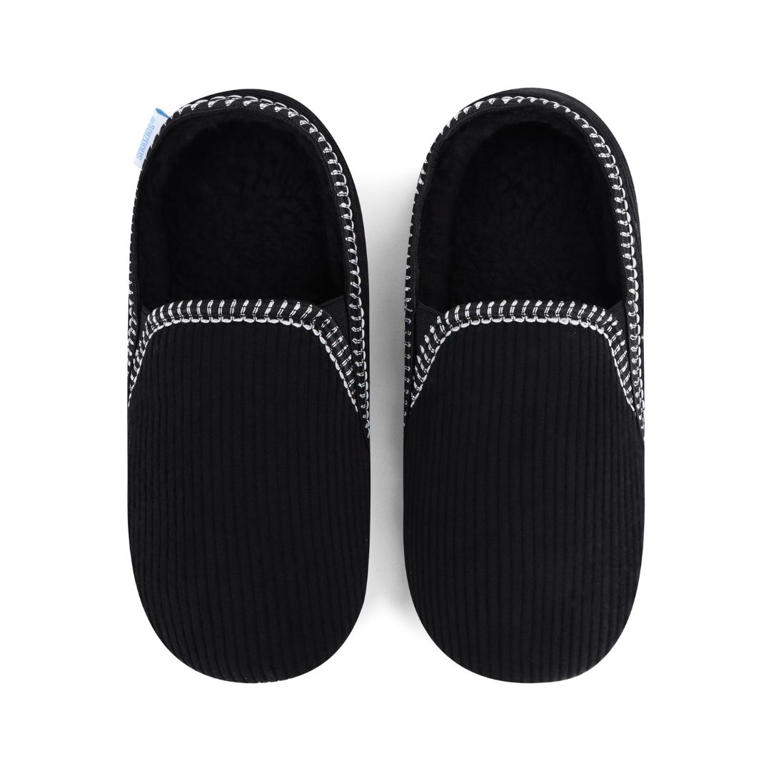 Snoozies Mens Fleece Slippers Alpine Cord Black