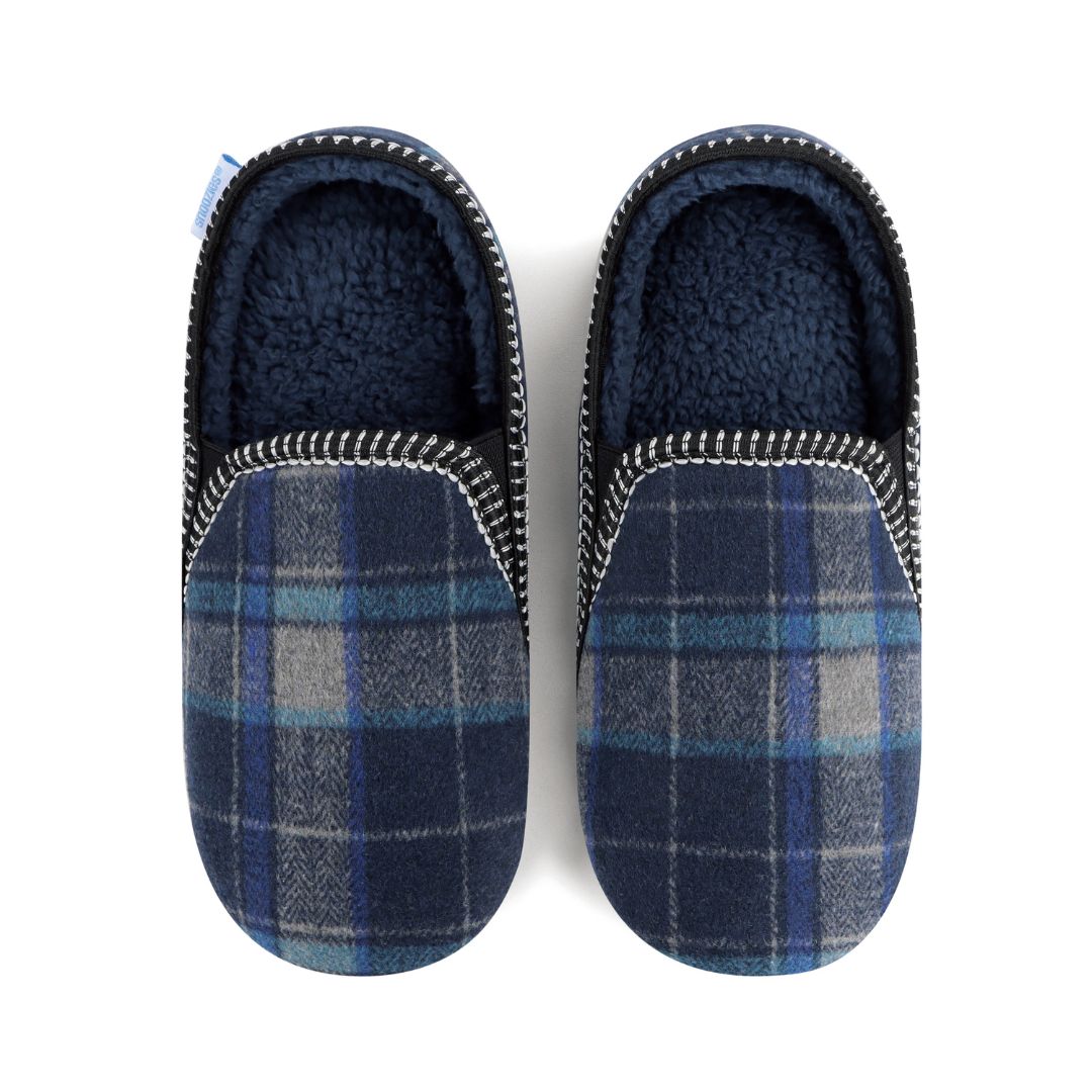 Snoozies Mens Alpine Plaid Blue Fleece Slippers