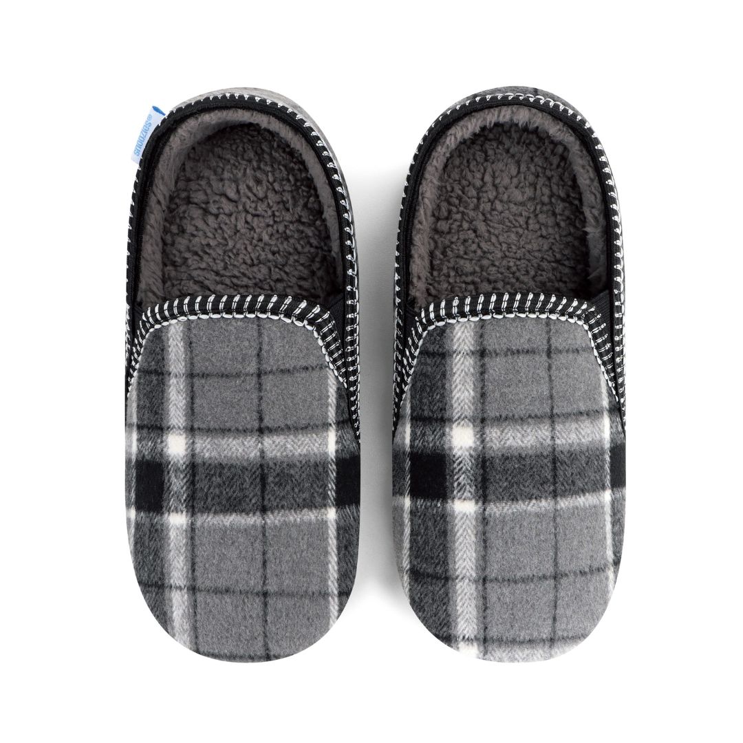 Snoozies Mens Fleece Slippers Alpine Plaids Grey