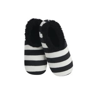 snoozies Womens Fleece Slippers Black & White Stripes