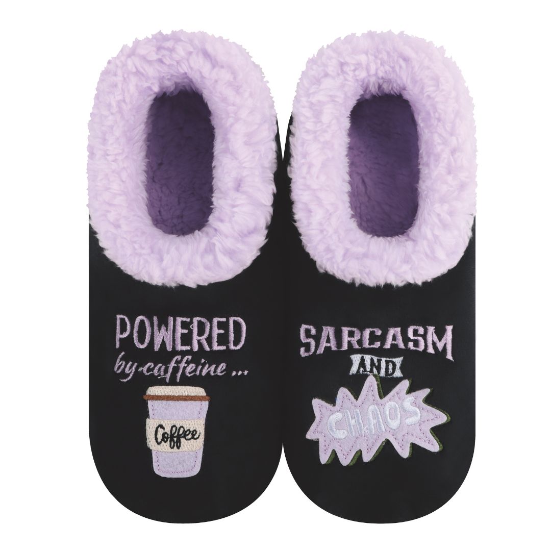 Snoozies Womens Fleece Slippers Coffee & Sarcasm