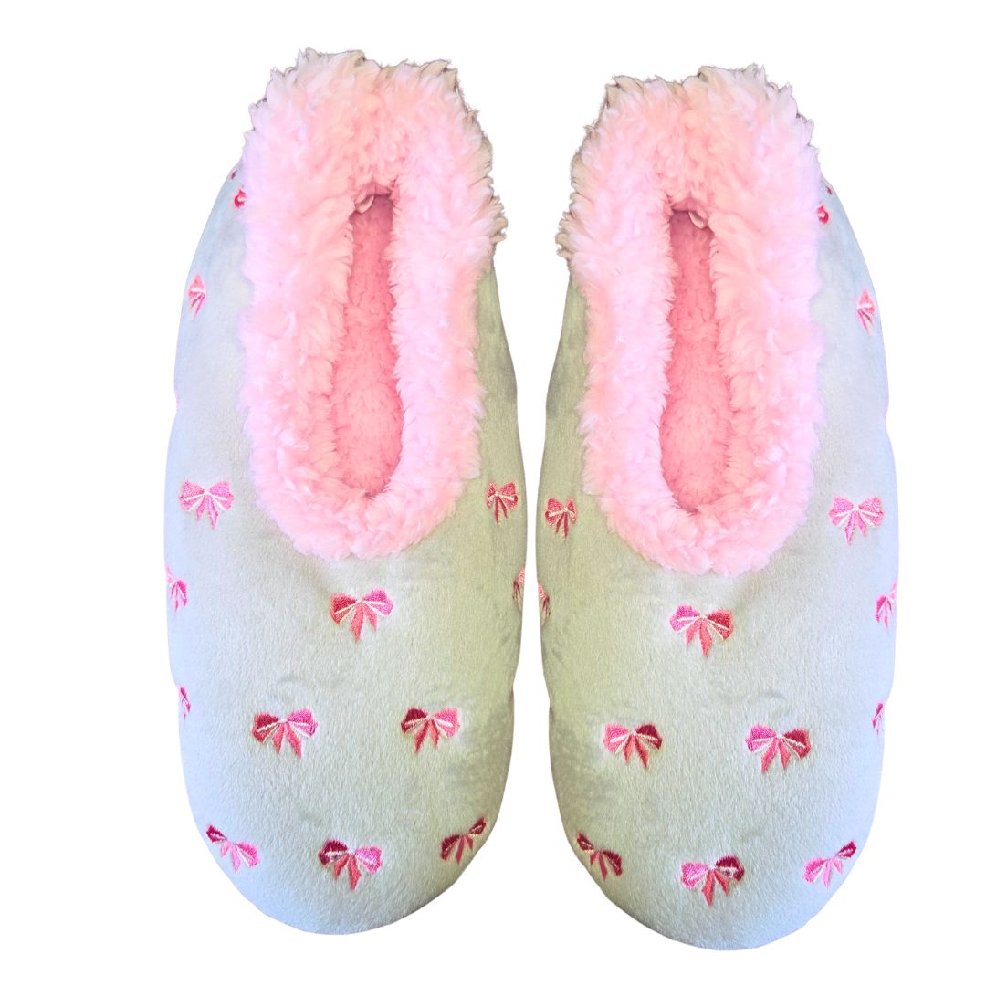 Snoozies Womens Fleece Slippers Bow-Tiful Grey