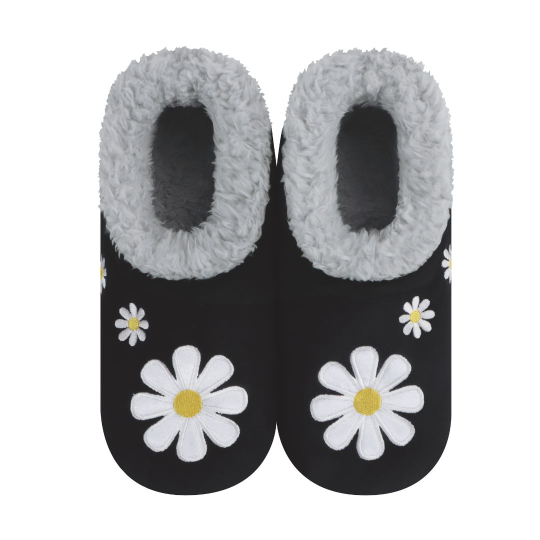 Snoozies Womens Fleece Slippers Daisy Black
