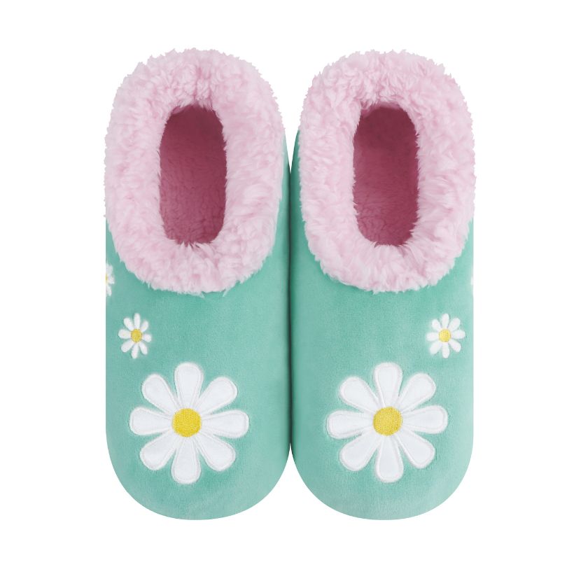 Snoozies Womens Fleece Slippers Daisy Turquoise