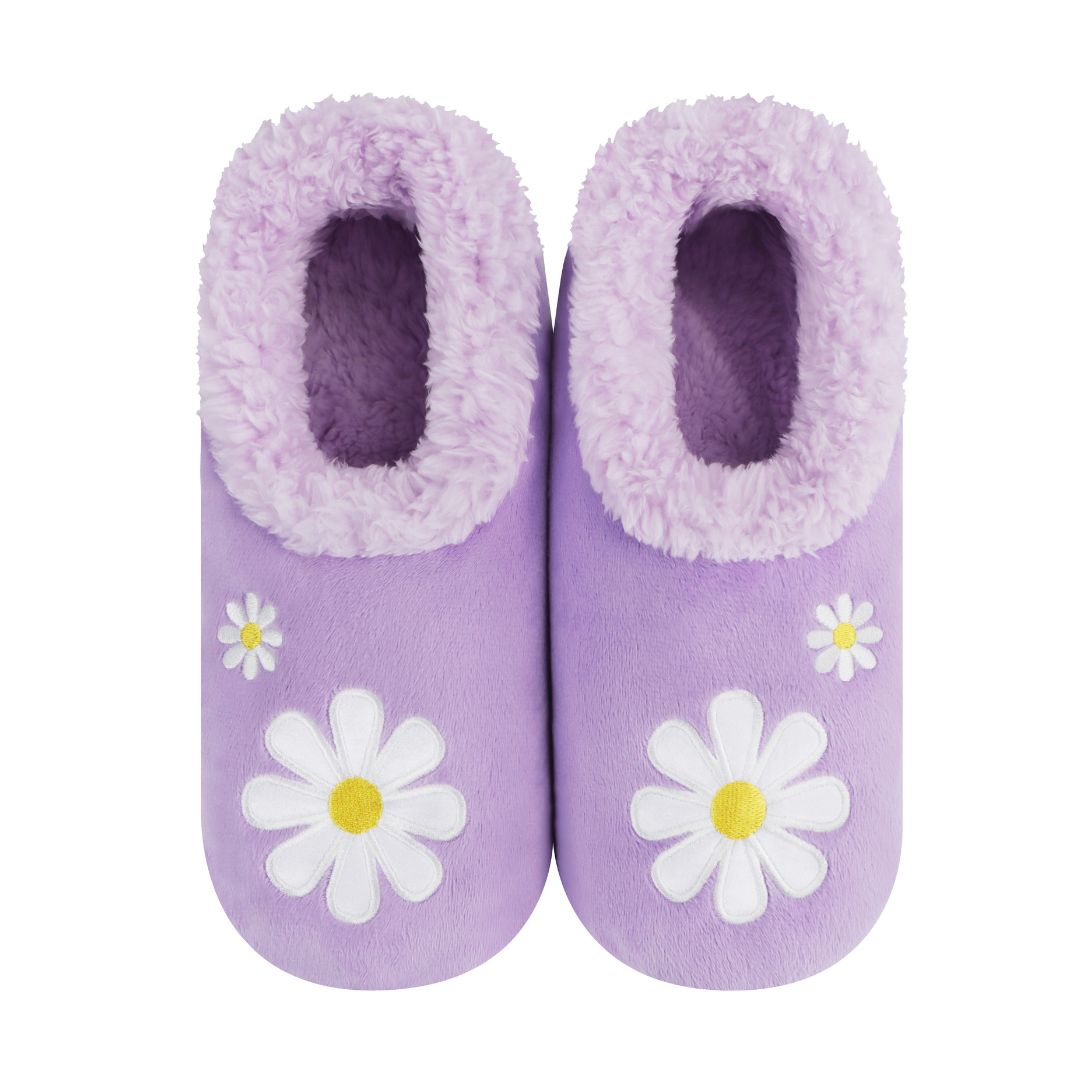 Snoozies Womens Fleece Slippers Daisy Purple