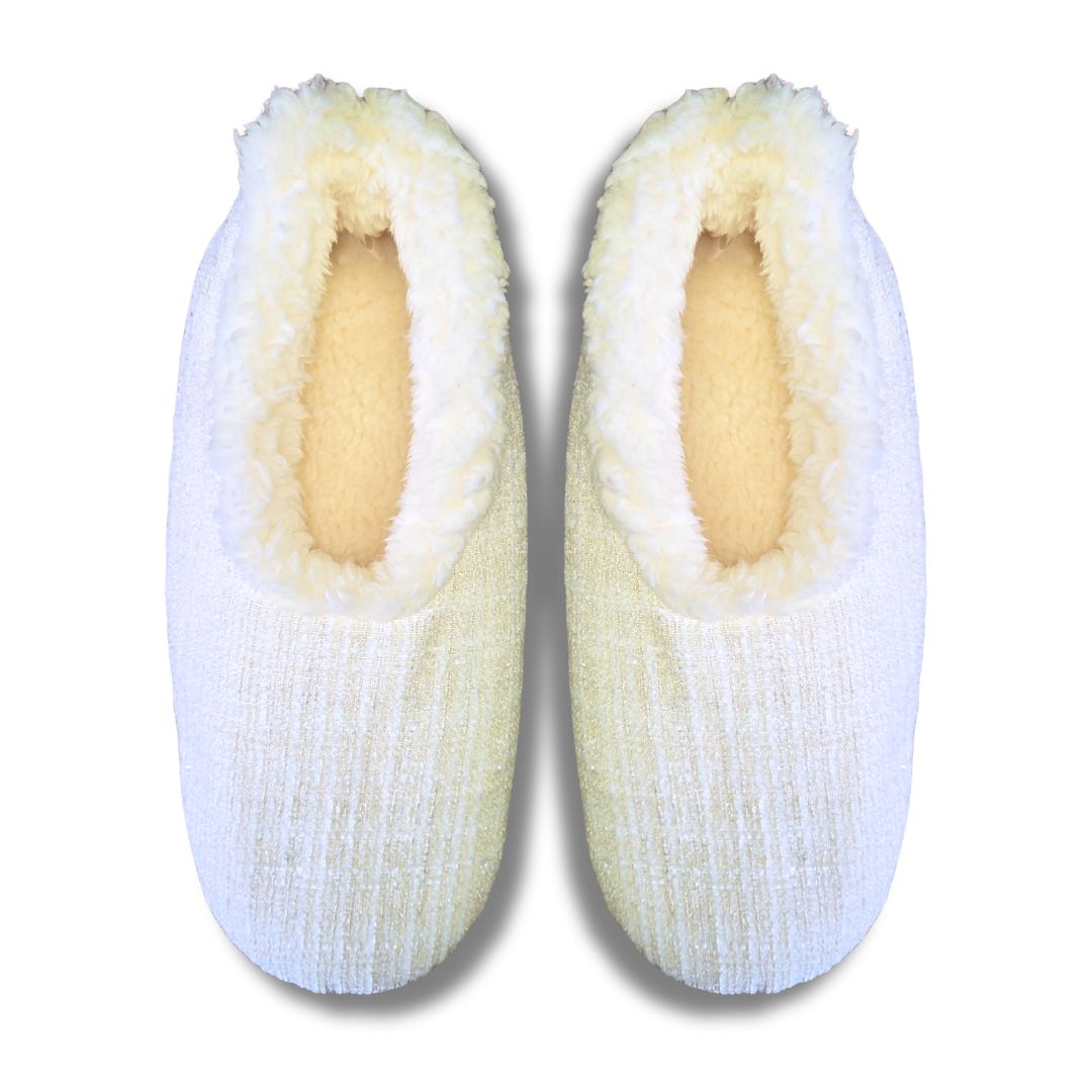Snoozies Womens Fleece Slippers Sparkle Tweed Off White