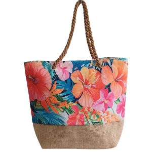 Sun-Sational Bag - Straw & Tropical Hibiscus