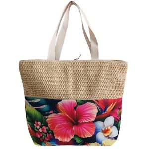 Sun-Sational Bag - Straw & Jungle Leaves