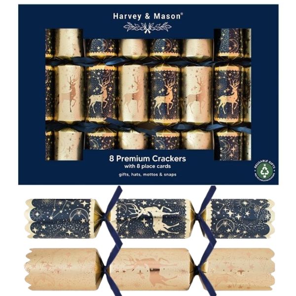 Christmas Crackers 8 Navy Reindeer